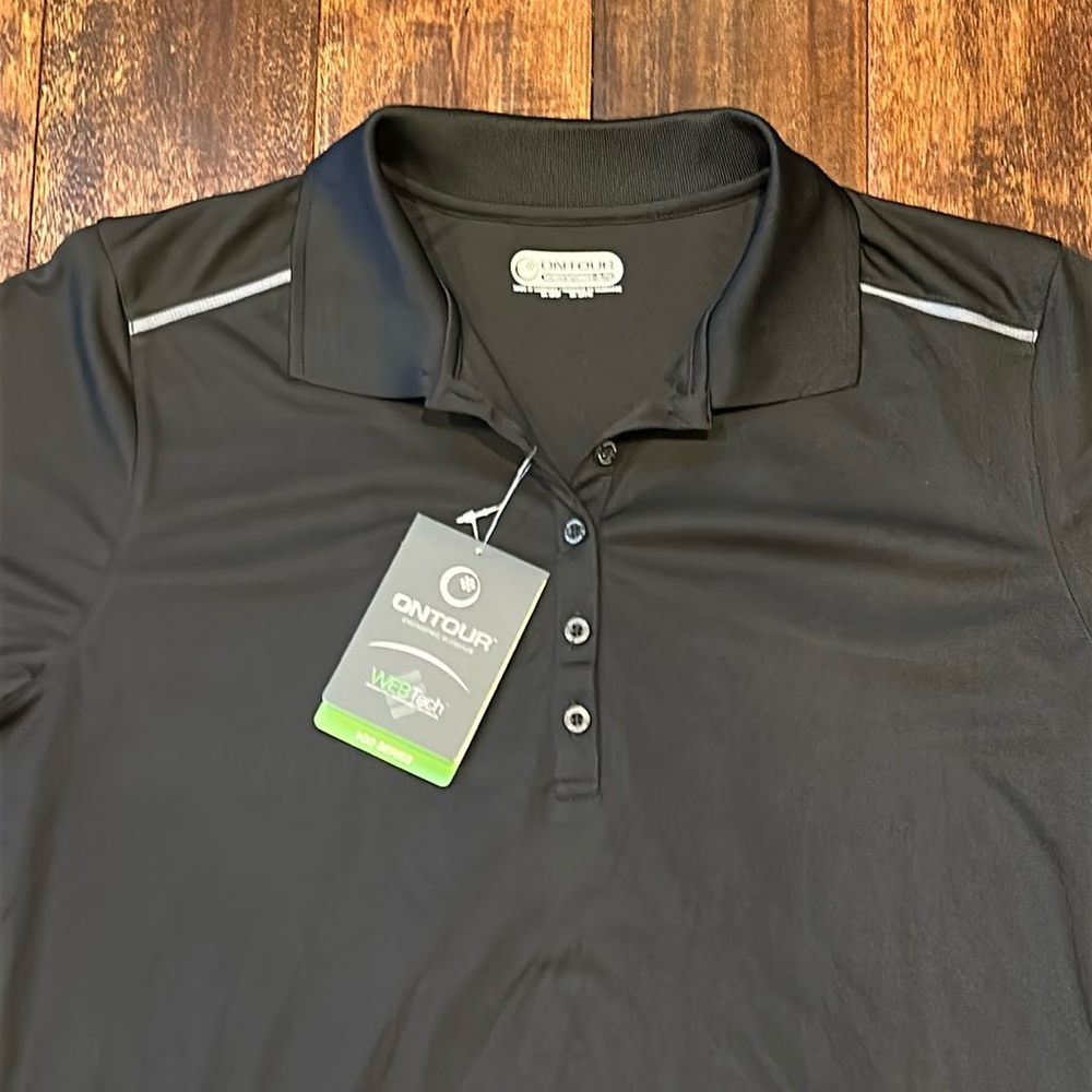 Women’s Ontour Black Polo Shirt, XL, New with Tag